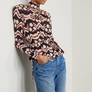 Ulla Johnson Nina gathered printed stretch-jersey turtleneck top